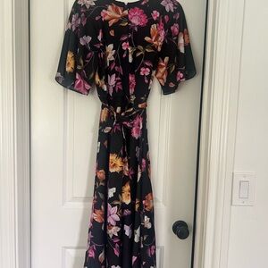 Ted Baker Black Maxi Dress with Pink and Orange Floral Print